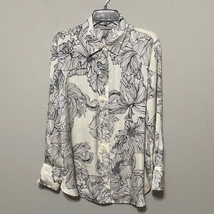 H&M Cream and Black Floral Oversized Button-Up Tunic